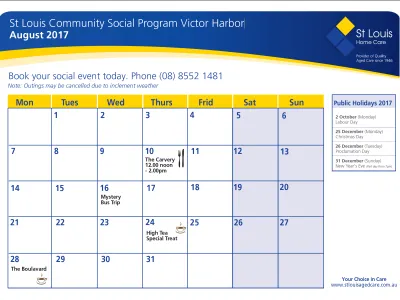 August Community Social Program Victor Harbor